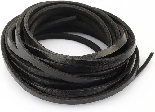 Miniatura 9 de (TM) Cordón de cuero genuino plano de 3 mm para trenzado, negro (5 yardas)