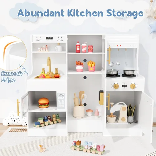 Miniatura 6 de MAMIZO Cocina de Juego de Madera para Niños, Set de Juego de Cocina de Juguete para Niños Pequeños, Grande Interactivo de Simulación con 6 Blanco