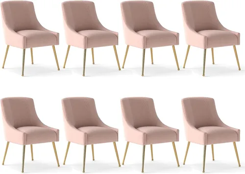 Miniatura 30 de Sillas de comedor modernas, sillas de comedor tapizadas en terciopelo con patas doradas, juego de 2 sillas de acento con capitoné para sala de Beige