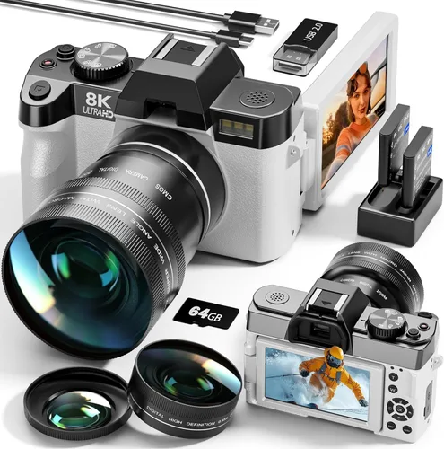 G-Anica Cámaras digitales 8K para fotografía con doble lente (blanco)