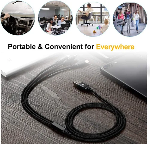 Miniatura 8 de Puxnoin Cable de carga múltiple, paquete de 2 cables de carga 4 en 1 de 4 pies para múltiples dispositivos, cable de carga universal trenzado