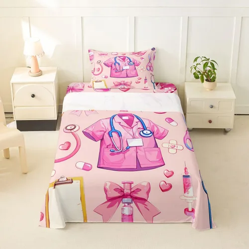 Miniatura 59 de Erosebridal Nurse Sheet Set Stethoscope Twin Sheets Set for Teen Boys,Colorful Medical Healthcare Heartbeat Syringe Fitted Sheet