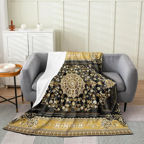 Miniatura 21 de Erosebridal Manta Bohemia de Tiro 40x50 Pulgadas, Retro Azul Amarillo Degradado Rojo Floral Bohemio Tribal de Vellón, Vintage Antiguo Enrejado