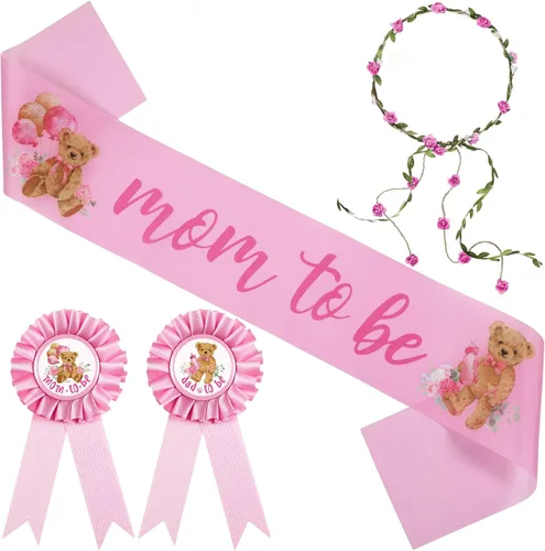 Miniatura 8 de Tiamon Banda temática de oso para baby shower, baby shower, diadema con corona de flores para revelaciones de género, fiesta de baby shower, Azul