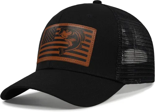 Miniatura 2 de Regalos de pesca para hombres y mujeres, sombrero único de camionero con bandera de pescador para pescador, el mejor regalo, negro/gris