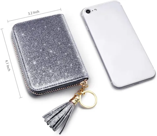 Miniatura 6 de Coco Rossi Billetera pequeña para tarjetas de crédito RFID con purpurina linda para mujer