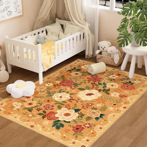 Miniatura 46 de DUKINO Alfombra de área de 6 x 9 pies, alfombra floral para sala de estar, ligera, antideslizante, lavable, alfombra de interior de pelo bajo