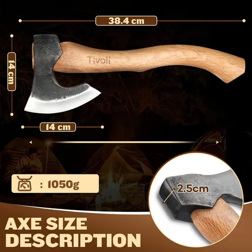 Miniatura 2 de Tivoli Hachas y hachas de campamento de 15 pulgadas, hacha de bushcraft para división de madera y leña, hachas de corte de acero al carbono forjado