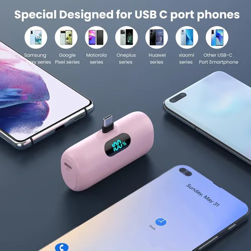 Miniatura 2 de [Paquete de 2] Mini cargador portátil de 5000 mAh, batería portátil de 3A PD USB C, batería de pantalla LCD compatible con iPhone 17/17 Air/16/16