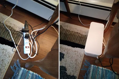 Miniatura 6 de ZhiYo Caja organizadora de cables blanca, paquete de 2 cajas organizadoras de cables, tamaño extra grande y mediano, caja oculta para ocultar