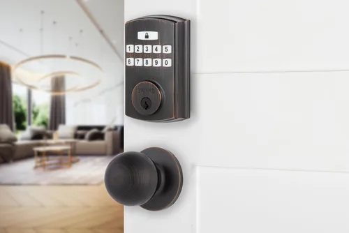 Miniatura 7 de BRINKS Cerradura de puerta de entrada sin llave, cerradura de puerta de teclado de alta seguridad, 50 códigos de usuario, función de bloqueo Bronce