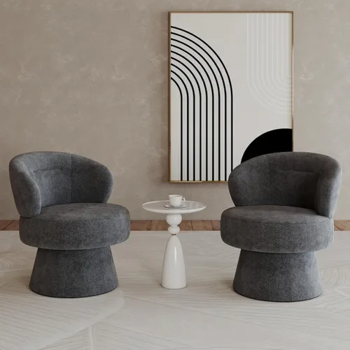Miniatura 10 de Silla giratoria de 360° con respaldo curvo, moderna silla redonda tapizada de felpilla blanca, sillón tipo cubo para espacio pequeño, sala de estar