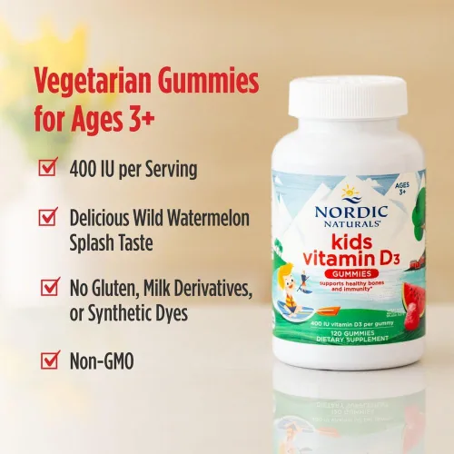 Miniatura 4 de Nordic Naturals Gomitas de Vitamina D3 para Niños, Explosión de Sandía Silvestre - 60 Gomitas - 400 UI Vitamina D3 - Salud Ósea, Inmunidad Saludable