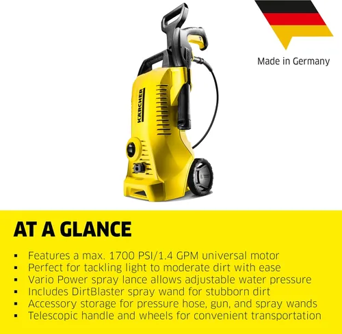 Miniatura 3 de Kärcher 1700 PSI K 2 - Paquete de lavadora eléctrica a presión con manguera de 26 pies, 2 varitas de pulverización, limpiador universal