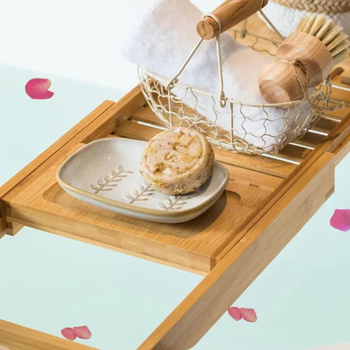 Miniatura 2 de Miamolo Jabonera limpiadora para ducha, jabonera de cerámica para barra de jabón grande, champú o esponja, bandeja ahorradora de jabón para baño