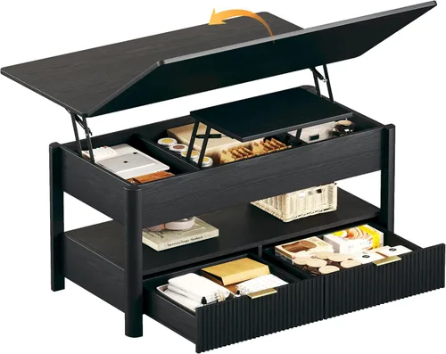 Miniatura 9 de HUAHUU Mesa de centro elevable de 40 pulgadas con almacenamiento, mesa de centro cuadrada 4 en 1 con compartimento oculto y estante abierto y 2