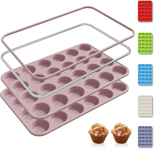 Miniatura 26 de 2 Pack 6 Tazas Molde de Silicona Mini para Magdalenas con Marco Reforzado de Metal Moldes de Silicona para Cupcakes y Pasteles Bandejas para Hornear