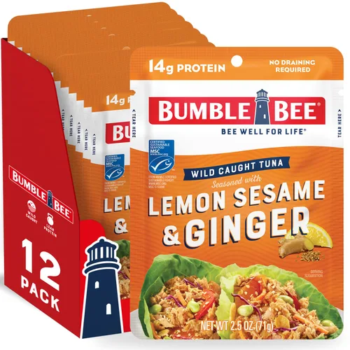 Miniatura 16 de Bumble Bee - Atún sazonado con hierbas y especias mediterráneas, sobre de 71 g - Listo para comer - Paquete de atún capturado de forma salvaje - 14