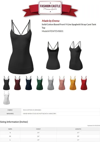 Miniatura 5 de Made by Emma Camiseta sin mangas con tirantes delgados para mujer, con base de algodón sólido