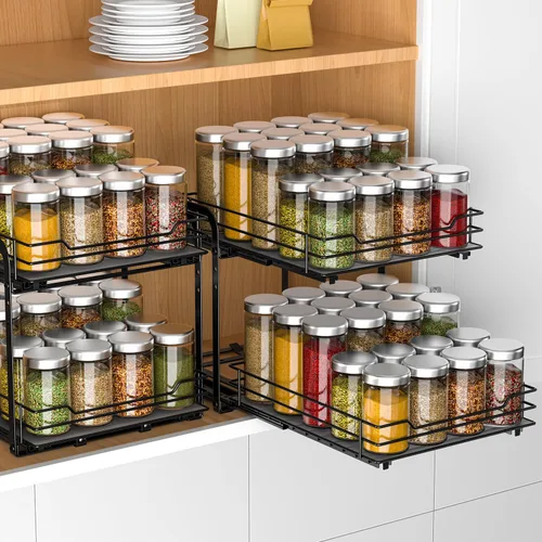 Miniatura 4 de RCHYFEED Organizador de especias para gabinete, 2 niveles extraíbles para armarios interiores y despensa, estante vertical de especias resistente