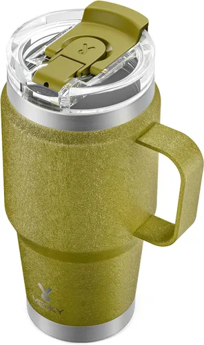 Miniatura 18 de Meoky - Vaso de 32 onzas con asa, taza de viaje de acero inoxidable con pajilla y tapa 2 en 1, taza de café con aislamiento al vacío, 100% a prueba