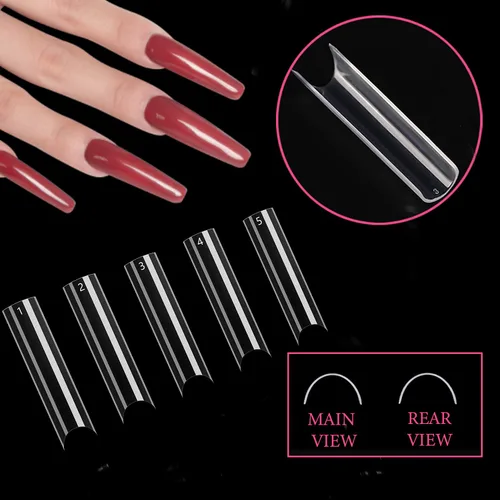 Miniatura 3 de 500 puntas de uñas postizas transparentes extra largas con curva C, puntas de uñas postizas acrílicas XXL con bolsa para salón de uñas y bricolaje
