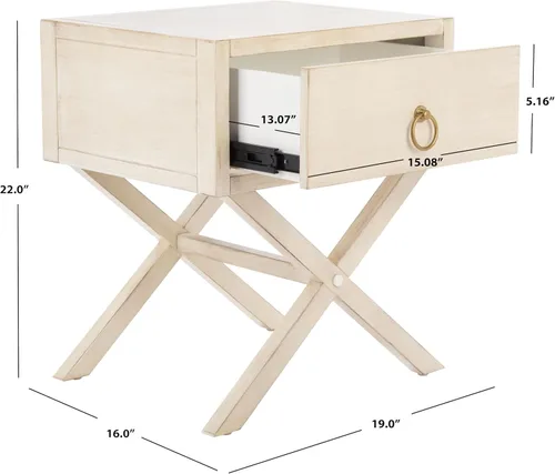 Miniatura 3 de SAFAVIEH Muebles - Mesita de noche Sadie de 1 cajón - Antiguo y blanco - Madera - Diseño de herrajes dorados glamorosos - Ideal para dormitorio, 19