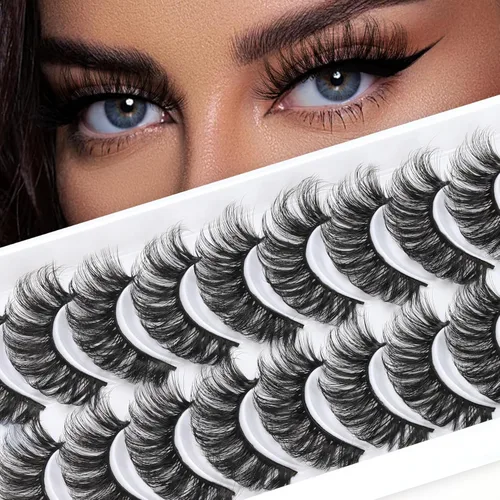 Miniatura 16 de Veleasha Pestañas postizas de visón sintético, esponjosas, finas, cruzadas, paquete de 10 pares de pestañas postizas para mujer (3D07)