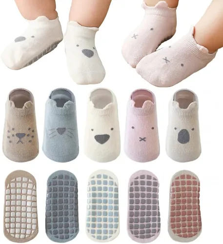 Adeimoo Calcetines antideslizantes para bebés y niñas, calcetines de algodón peinado, calcetines de dibujos animados antideslizantes para bebés
