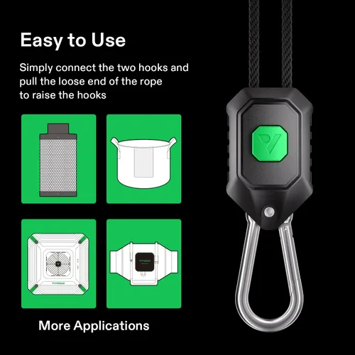 Miniatura 7 de VIVOSUN 1 par de colgadores de luz de cultivo ajustables de 1/8 pulgadas, colgador de cuerda resistente con engranajes de metal reforzados, cuerda