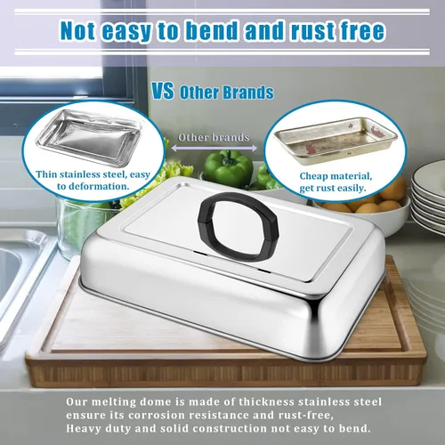 Miniatura 5 de HaSteeL Cubierta rectangular para untar queso, de acero inoxidable, tapa de tapa de vapor para queso, accesorios resistentes para parrilla