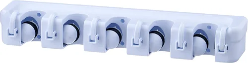Miniatura 9 de Superio Soporte de pared para fregona y escoba (negro) Herramientas de limpieza Organizador de pared, 5 ranuras para estante y 6 ganchos