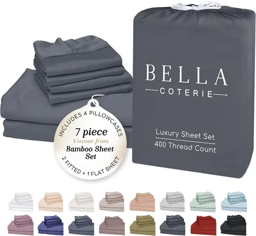Miniatura 104 de Bella Coterie - Juego de sábanas de lujo de viscosa de bambú para cama tamaño split king 2 sábanas ajustadas para camas Sleep Number y camas 06