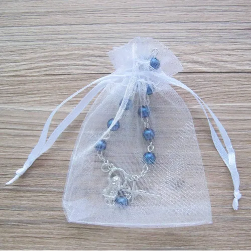Miniatura 4 de WE Bautismo Favores Mini Rosarios para niño - (24 unidades) Cuentas Azul Marino con Acentos Plateados - Recuerditos De Bautismo - Rosarios de Dedo