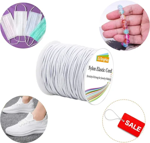 Miniatura 6 de EuTengHao Cuerda elástica de 0.059 in para pulsera, nailon satinado blanco, cordón elástico de 164.0 ft Whie