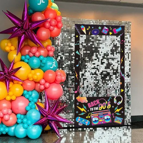 Miniatura 5 de Decoraciones para fiestas de los años 90, accesorios para cabina de fotos, marco de fiesta temática de los años 90 y accesorios para fotos, telón