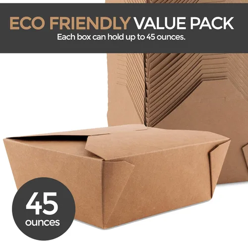 Miniatura 3 de Recipientes de comida para llevar al microondas, cajas de comida kraft marrón de 45 onzas (paquete de 50) recipientes de alimentos resistentes a