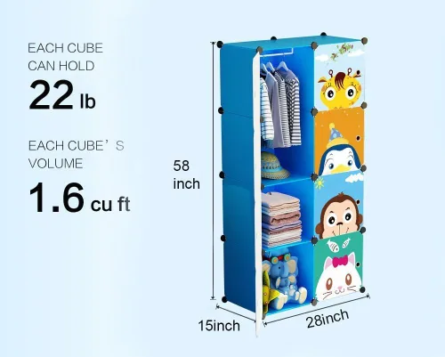 Miniatura 7 de MAGINELS Armario para Niños Cómoda Infantil Lindo Armario Portátil para Bebé Dormitorio Armario Perchero de Almacenamiento de Ropa Organizador