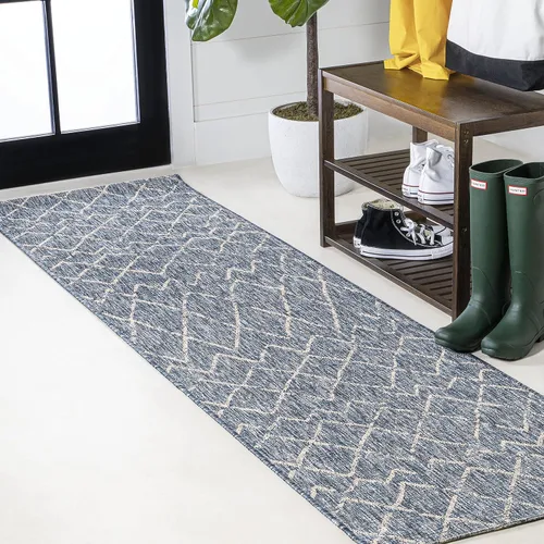 Miniatura 10 de JONATHAN Y Alfombra marroquí con diseño enrejado para interiores y exteriores, 2 x 8 pulgadas, color gris/crema, para patio trasero, porche, fácil