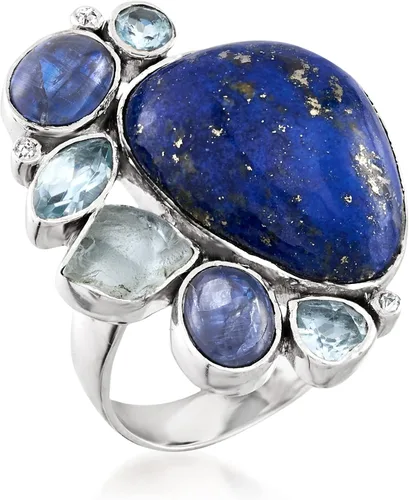 Miniatura 4 de Ross-Simons Lapis and 3.00 ct. t.w. Kyanite Ring With 1.96 ct. t.w. Sky Blue Topaz in Sterling Silver
