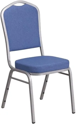 Miniatura 42 de Flash Furniture HERCULES Series - Silla apilable para banquetes con respaldo de corona en tela negra con estampado, marco de vena plateada Tela