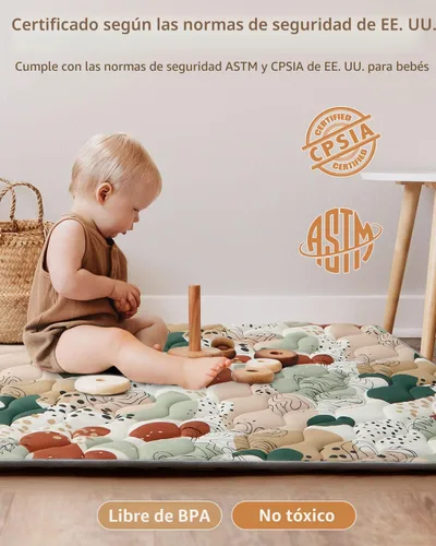 Miniatura 6 de Blissful Diary Alfombras de Juego para Bebés para Piso, Alfombra de 50x50 Pulgadas para Gatear para Corral, Alfombras de Juego de Espuma