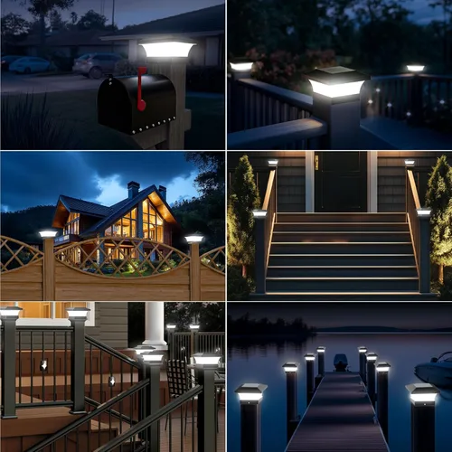 Miniatura 7 de T-SUN - Luces solares de poste, luces impermeables al aire libre para postes de madera de 4 x 4, iluminación LED blanca de 6000K, para cubierta