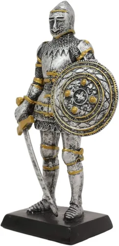 Miniatura 3 de Ebros Gift Figura en miniatura medieval renacentista de caballero real con espada de daga y escudo redondo, 5 pulgadas de alto, traje de armadura