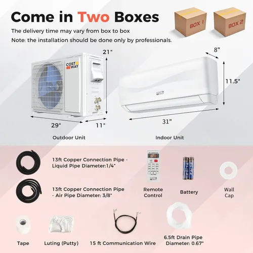 Miniatura 7 de COSTWAY Aire acondicionado y calentador mini split de 12000BTU, 20 SEER2 115 V, unidad de CA sin conductos montada en la pared, enfría habitaciones