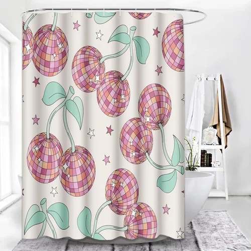 Miniatura 10 de Juego de cortinas de ducha de baño con 12 ganchos, corazón de vaquera rosa de San Valentín, decoración de baño, retro años 60 y 70 S, estética