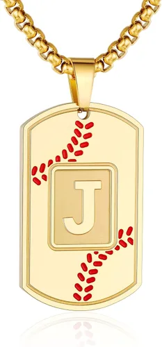 Miniatura 13 de A-Z Collar con etiqueta de perro para hombre, dije de béisbol, cadena de acero inoxidable de 22 + 2 pulgadas, regalo de joyería personalizado