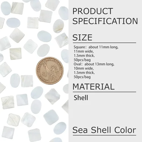 Miniatura 2 de GORGECRAFT 2 Styles 100PCS Bulk Mother of Pearl Mosaic Tiles Natural Shell Tiles White Square Round Mother-of-Pearl Mosaic Tiles for Home Decoration