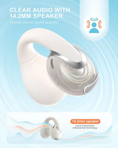 Miniatura 3 de Jzones Auriculares inalámbricos con clip de oreja abierto, Bluetooth 5.4, ligeros, cómodos, deportivos, de conducción ósea, micrófono integrado
