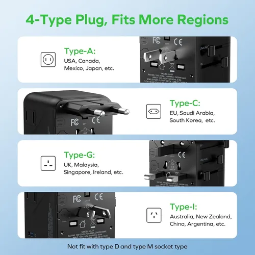 Miniatura 5 de MOMAX Adaptador de viaje universal 7 en 1, adaptador de enchufe de viaje europeo todo en uno con 3 USB-C PD y 2 USB-A QC y 2AC, adaptador de Negro